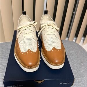 Cole Haan ladies Cream and Brown Wingtip Shoes